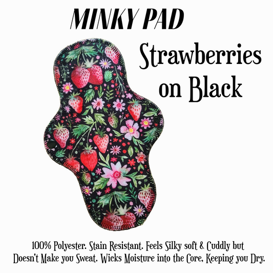 Strawberries on Black Minky Pad